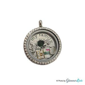 My Family Lifestyle Floating Charms Rhinestones Silver Tone Locket Six Charms